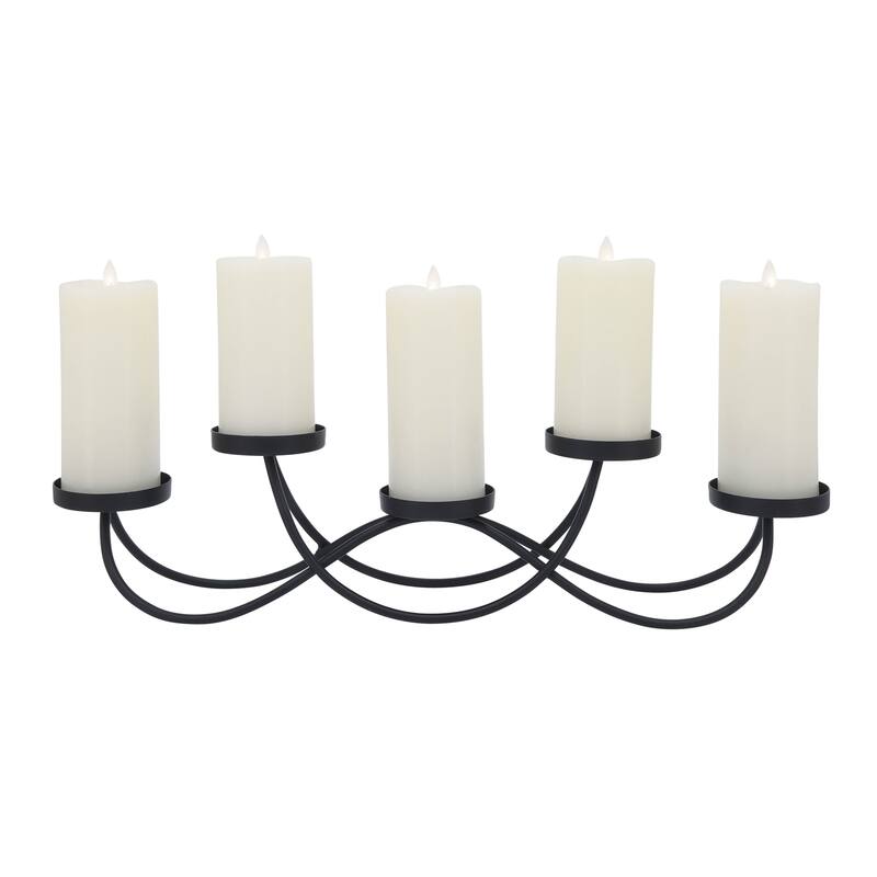 24"Lx4"Wx6"H Metal 5Pillar Candle Holders in Black, Stylish and